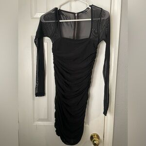 Fashion Nova Black Mesh Long Sleeve Dress